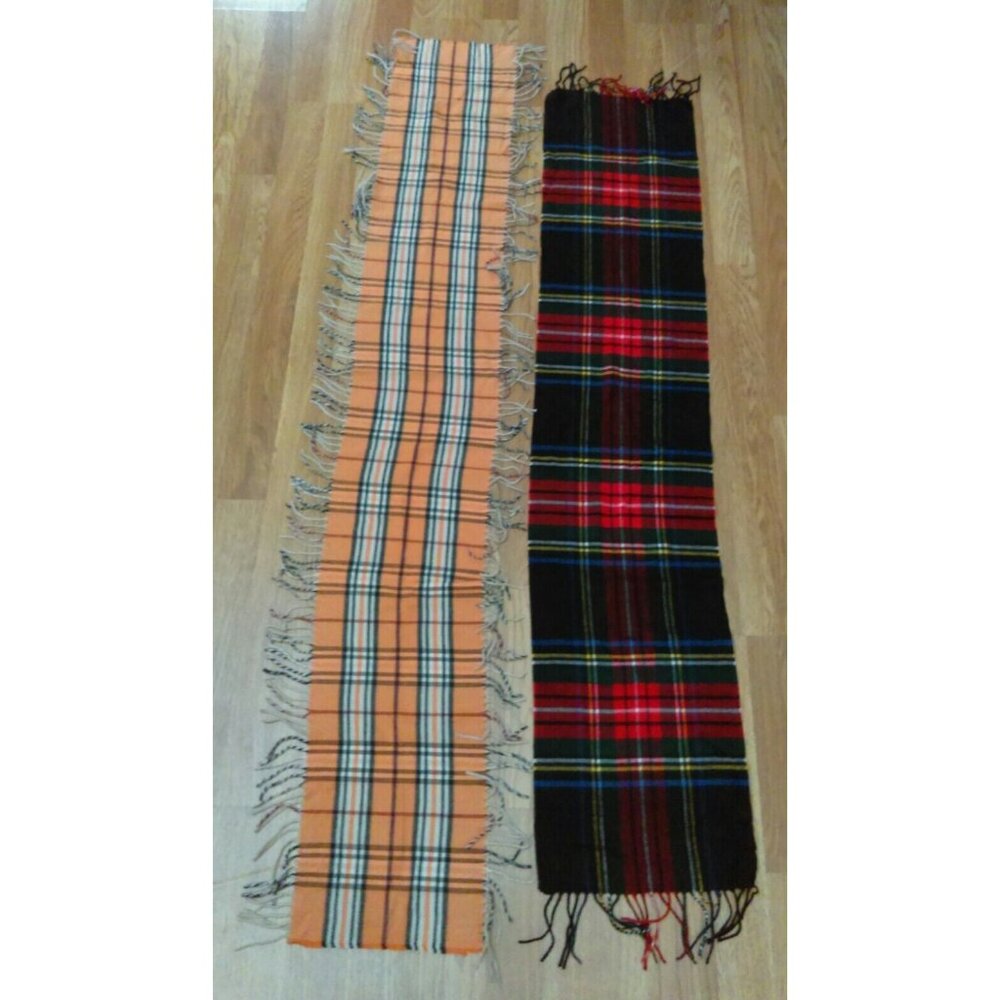 Lot of 2 Cashmink V. Fraas Multicolor Plaid Print Fringe Germany Scarf Scarves